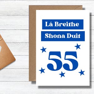 La Breithe Shona Duit Gaeilge Birthday Card Irish | Personalised Custom Age | Star Blue Realta | Family Friend Dad Brother Cousin Nephew |