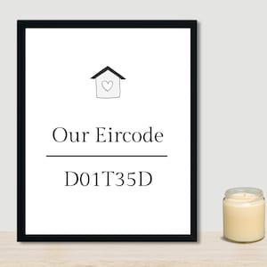 Eircode-afdruk | Verhuislocatie aanwezig | Nieuw huiscadeau | Zitkamer | Keuken | Gang| Muurafdruk | Britse postcode VS postcode afdrukken |