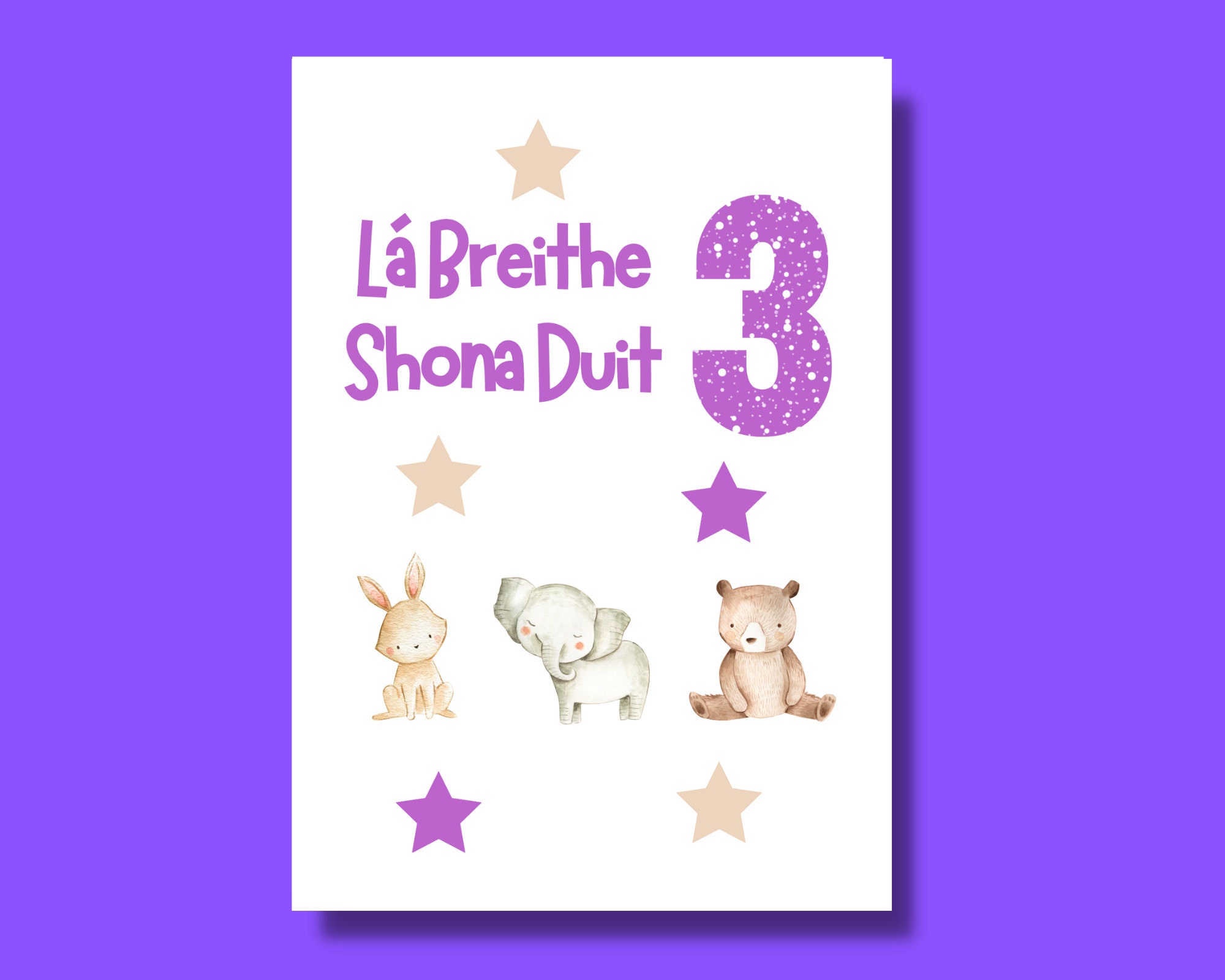 Birthday Card Girls Birthday Card Irish Gift Greeting Card Gaeilge Card Bear Happy Birthday Baby