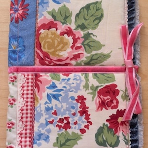 Fabric Junk Journal Cover – Vintage Floral Patchwork, Ready for Signatures