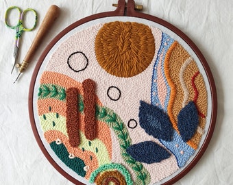 Handmade Punch Needle Wall Hanging: Abstract Boho Textile Art