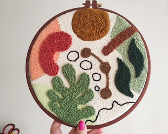 Boho Punch Needle Wall Hanging: Abstract Botanical Textile Art