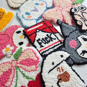 Punch Needle Drink Coasters, Colorful Handmade Mug Rugs, Y2k Room Decor, Unique Table Decor