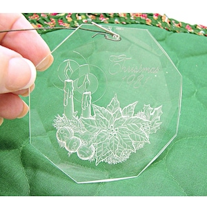 Vintage 1981 Etched Candles Wreath Acrylic Christmas Ornament Holiday Classics