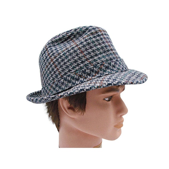 London Fog Fedora Hat Multicolor Gray Plaid Feath… - image 7