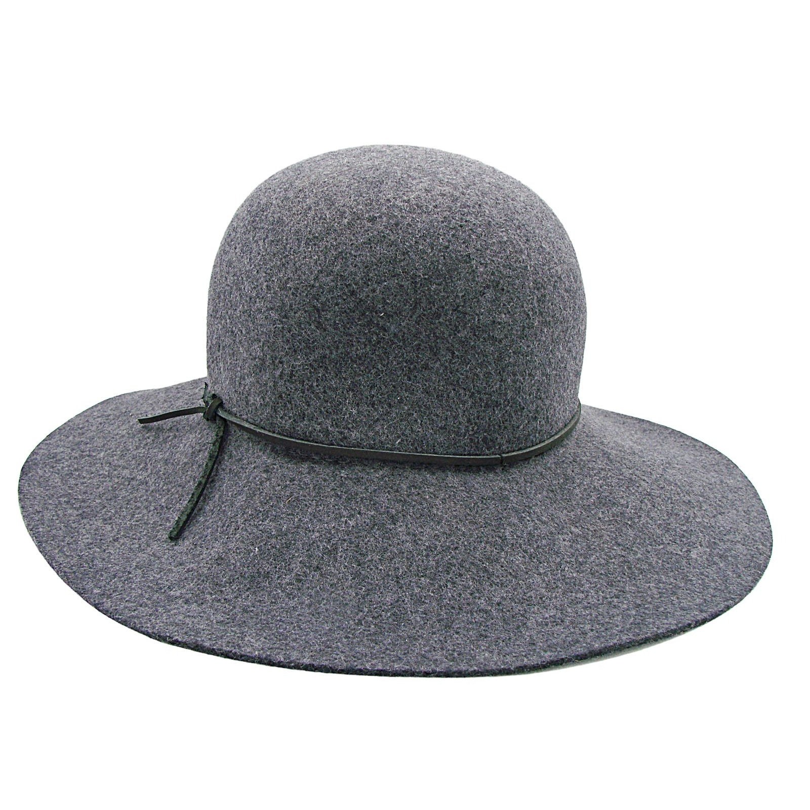 Phenix Gray 100% Wool Hat 100% Leather Trim PHENIX Womens Wide Brim Floppy Hat Gray Wool Leather Trim  main image 2