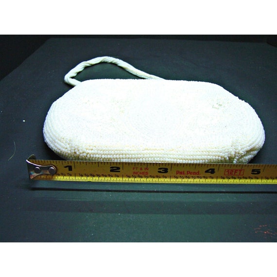 Vintage Seed Bead Mini Kiss Lock Bag Purse White … - image 10