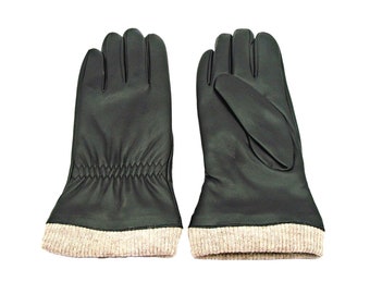 Redess Black PU Leather Wool Blend Lined Wrist Gloves Warm Winter Driving Sz 6.5