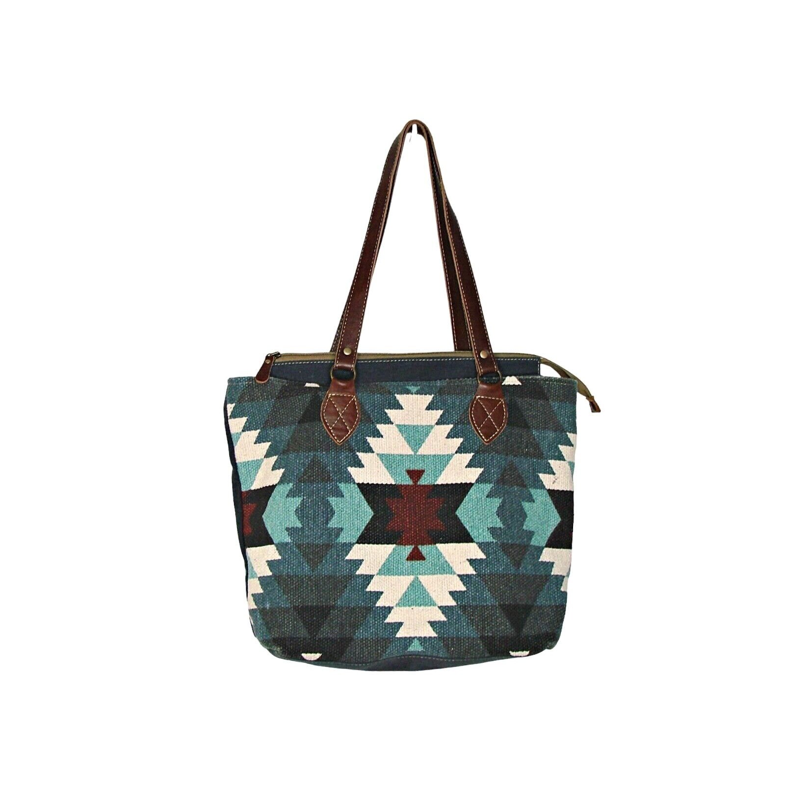 Myra Bag Southwestern Cotton Carved Tote Bag Double Handles Zip