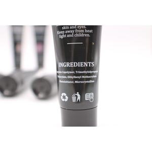 May include: A black tube of nail product with the word "INGREDIENTS" printed in white. The ingredients list includes "Acrylate Copolymer" and "Trimethylolpropane". The tube also has recycling symbols and text that reads "Keep away from heat light and children."