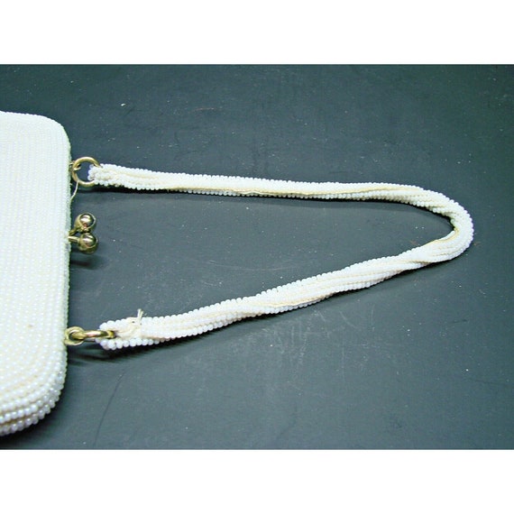Vintage Seed Bead Mini Kiss Lock Bag Purse White … - image 3
