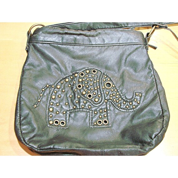 Elephant Studded Crossbody Bag Purse Black Gold Soft Butter