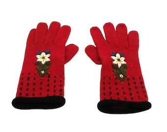 Icelandic Design 100% Wool Womens Gloves Embro Floral Design Knit Size M-L OSFM