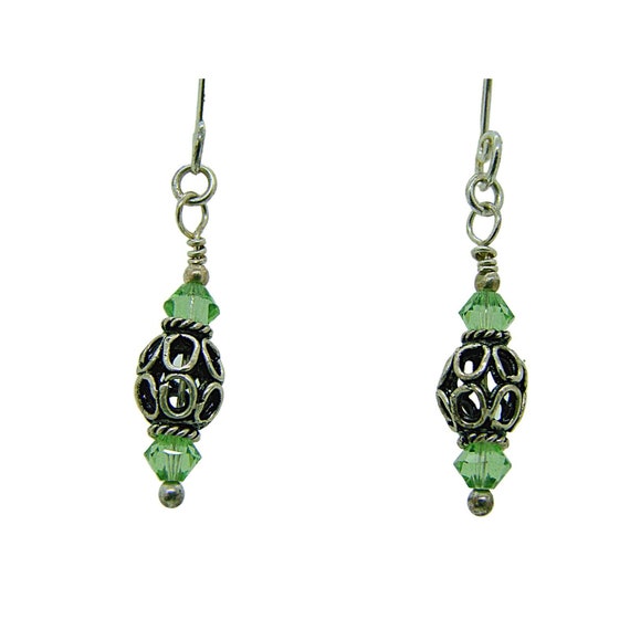 Fat Dog Silver Beads & Swarovski Peridot Green Cr… - image 2