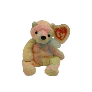 Vintage 2000 TY Beanie Babies Mellow the Bear Tie Dye Pastel Collectors Plush