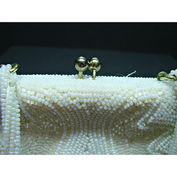 Vintage Seed Bead Mini Kiss Lock Bag Purse White … - image 4
