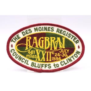 1994 RAGBRAI Patch: Des Moines Register Cycling Event, Iowa Route Souvenir