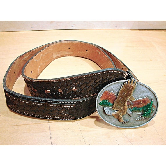 Nocona Leather Belt and 3D Flying Eagle Siskiyou … - image 1