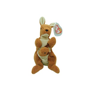 TY 1996 Beanie Babies Kangaroo and Baby Pouch Animal Stuffed Animal Plush Toy 8&quot;
