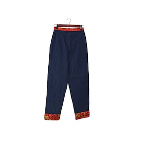 Vintage Starfire Asian Oriental Silk Print and Denim Pants Womens Blue Size 6