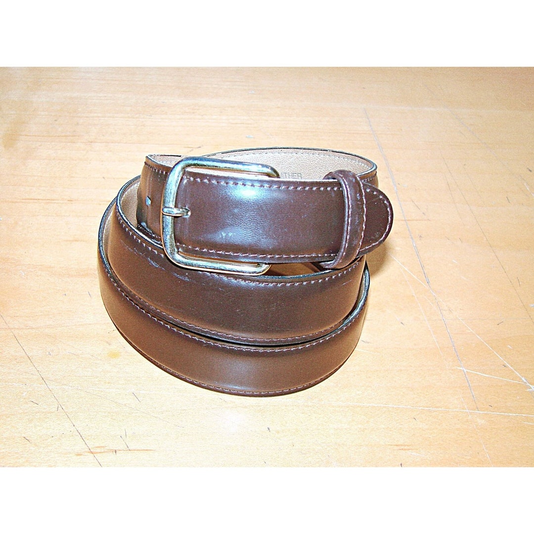 Mens Genuine Leather Dark Brown Belt Dress Work Gold Buckle Etsy