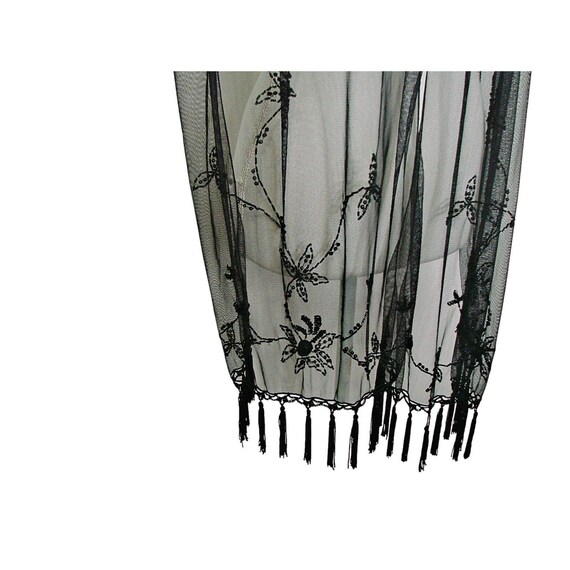Womens Black Tulle Embroidered Floral Bead Fringe… - image 5