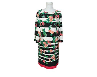 Eliza J Floral Striped Midi Dress: Black & White, Size 12