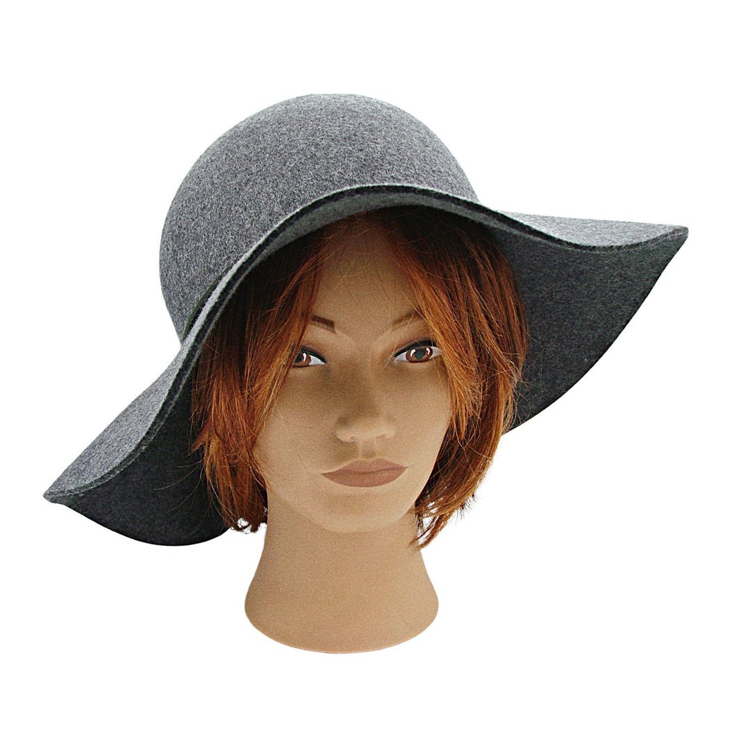 PHENIX Womens Wide Brim Floppy Hat Gray Wool Leather Trim  display picture 2