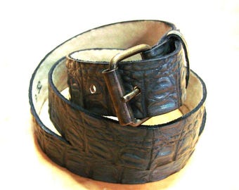 Vintage Coldwater Creek Croc Black Leather Belt with Decorative Silver Buckle S Coldwater Creek Black Western Croc Print Leather Belt Silver  main image 3
