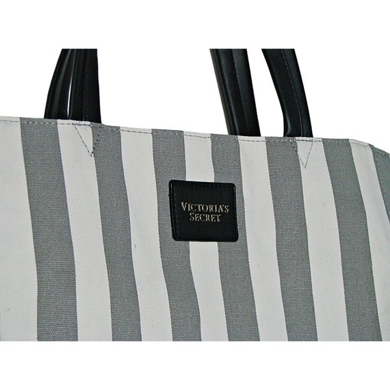 Victoria’s Secret Nautical Striped Backpack Tote Victorias Secret Striped Canvas Tote Bag Gray White Beach  main image 2