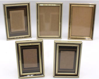 Vintage Gold Tone Brown Inset Picture Frame Set Matching 5‑Pc Gallery Wall Décor