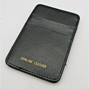 Genuine Leather Card Holder Pocket Thin Slim Wallet Straps Blk Pockets 4x2.5x.5
