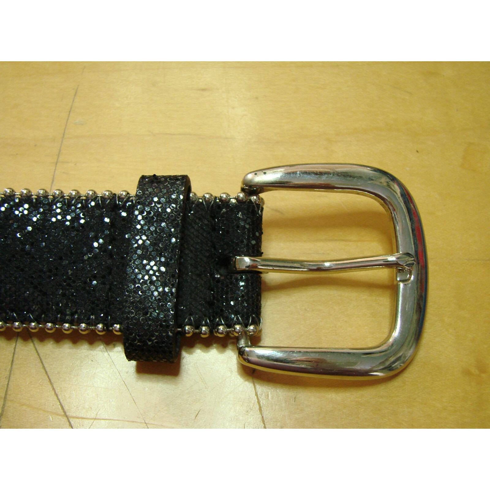 Hot Topic Size 32 Black Glitter Sparkle Belt Silver Stud  display picture 3