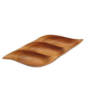 60s Blair Hawaii Monkey Pod Wood Tray Signed Divided Leaf Party Nuts Dish Snacks