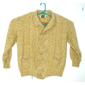 Vtg Sunbird LL Yellow Cable Knit Cardigan Sweater Size L Chest 48&quot; Button Front