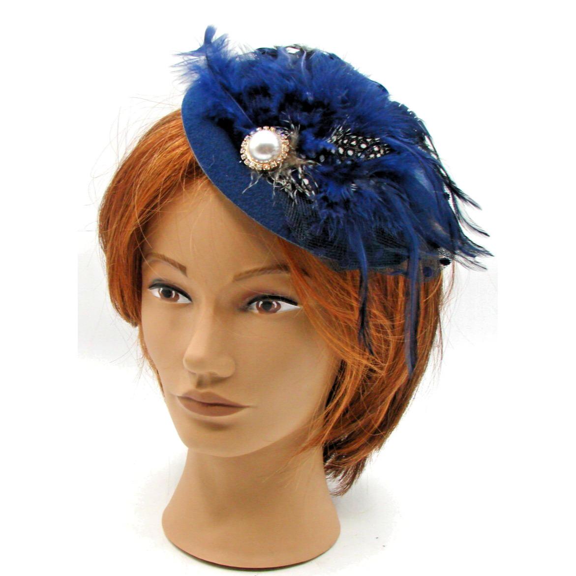 Vintage Womens Pillbox Hat Fascinators White Pearl Feathers  display picture 1