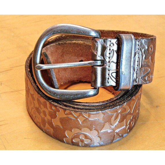 Fossil Bronze Metallic Floral Stamp Genuine Leather Belt  display picture 2