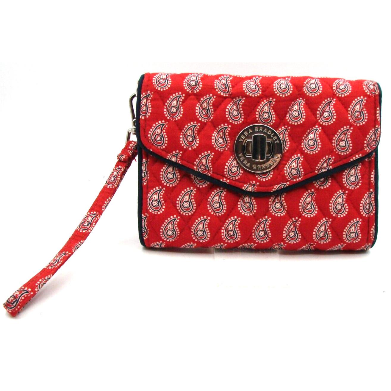 Vera Bradley Red Bandana Petite Paisley Printed Turnlock Wristlet