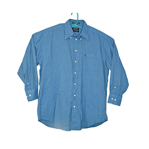 Nautica Mens Vintage Oxford Dress Shirt Blue Button Down Collared Sz 16.5 -32/33