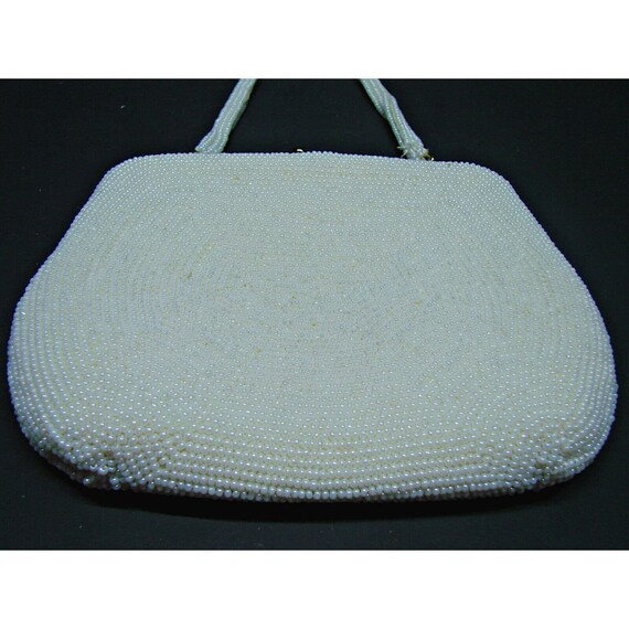 Vintage Seed Bead Mini Kiss Lock Bag Purse White … - image 2