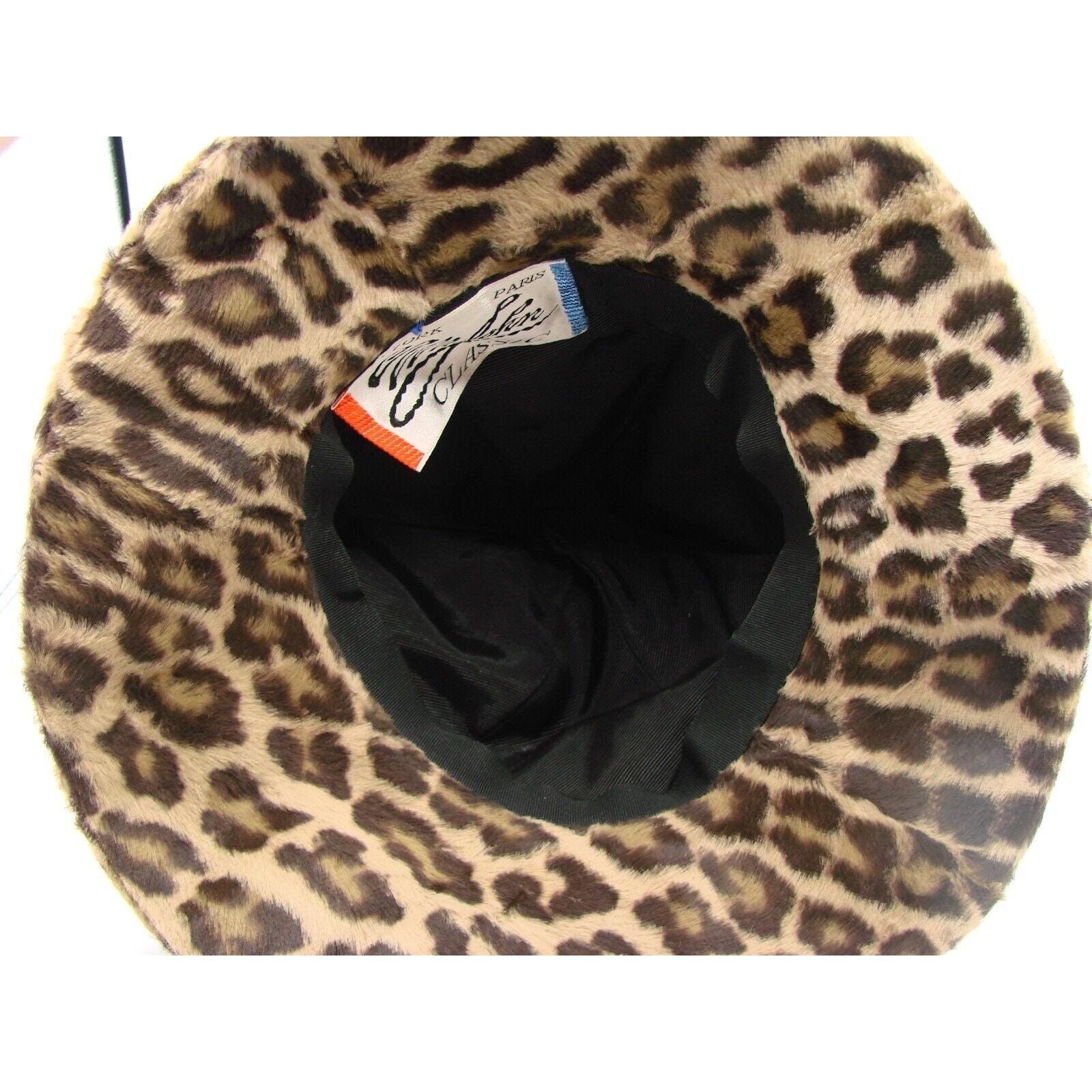 Mr. John Classic Womens Faux Fur Leopard Print Wide Brim 
