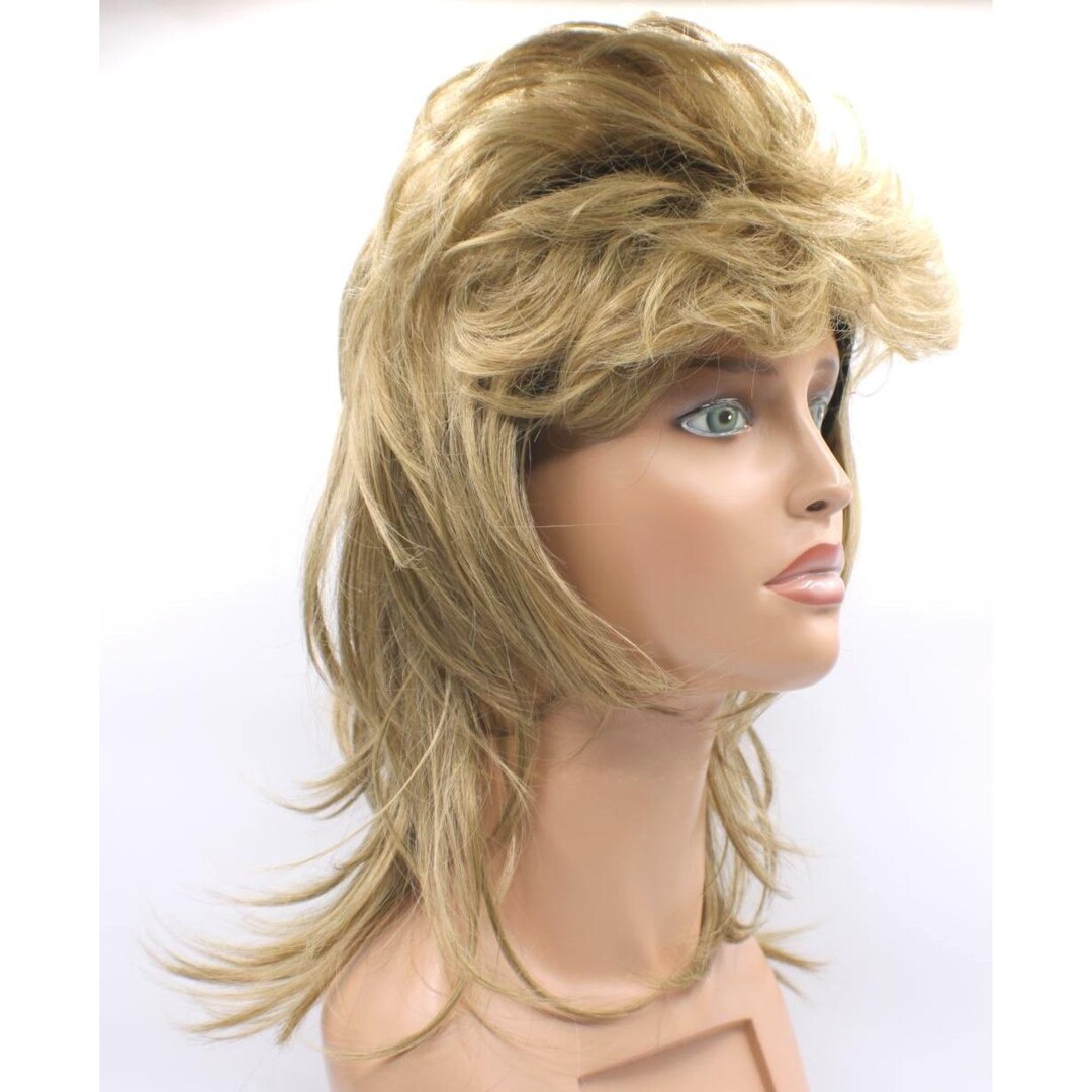 Blonde Layer Mullet Wig Shaggy Bangs Feathered Ends Costume Daily ...