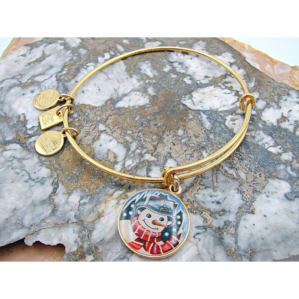 Alex And Ani Womens Enamel Snowman Bangle Slide Bracelet Path Symbols Charms