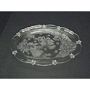 Mikasa Crystal Angel Plate Serving Dish Holidays Stars Trees 8&quot; Retired Pattern