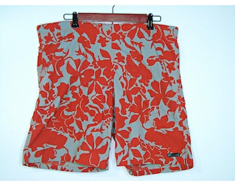 Mens Columbia Board Shorts Swim Trunks Pockets Floral Design Red Gray Size Small