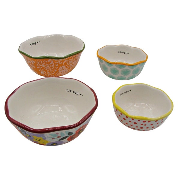 The Pioneer Woman Measuring Cup Set Bowls Nesting Colorful Ceramic DW Safe Set 4