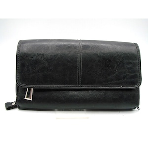 Cartera de cuero negra tipo sobre y organizador de maquillaje, bolso de viaje de doble propósito, 8 x 4 pulgadas