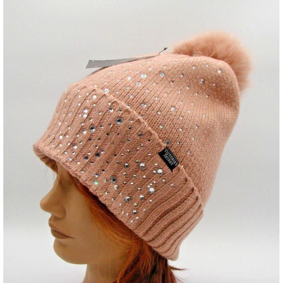 NEW Victorias Secret Rhinestone Embellished Pom Pom Hat  display picture 3