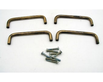 Lot 4 Brass Drawer Pulls Handles Cabinet Antique Color w/ Hardware 4" Pull Meas.
