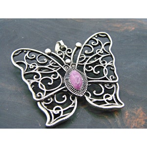Butterfly Combination Pendant and Brooch Silver Filigree Purple Amethyst Stone